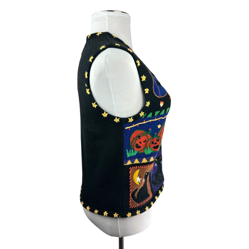 Hampshire Studio BOO! Halloween Sweater Vest Embroidered Pumpkin Black Cat M - Picture 6 of 15